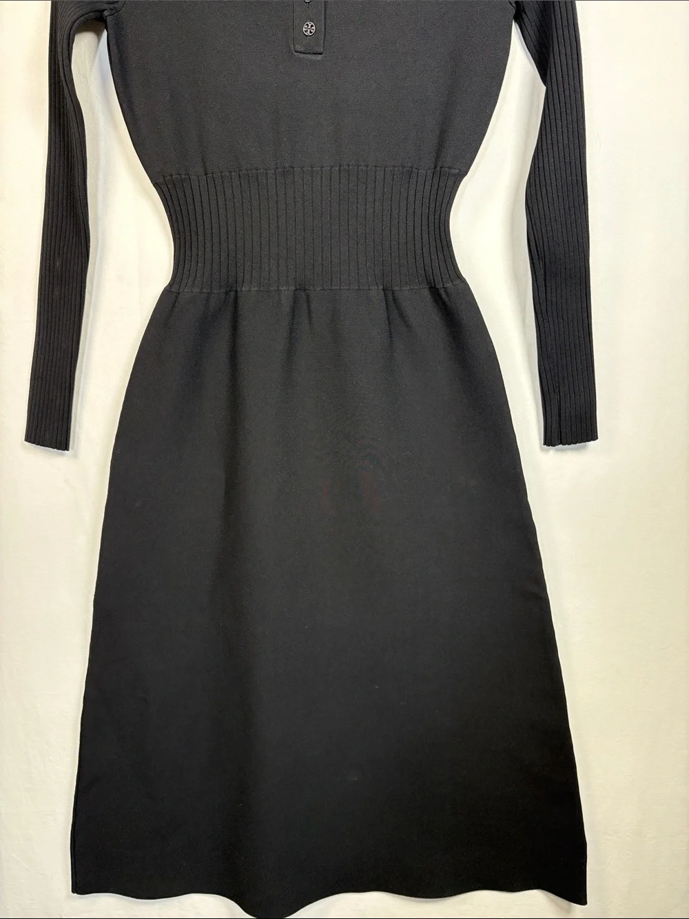 TORY BURCH NWOT Cotton Blend Black Knitted Polo Sweater Dress size small
